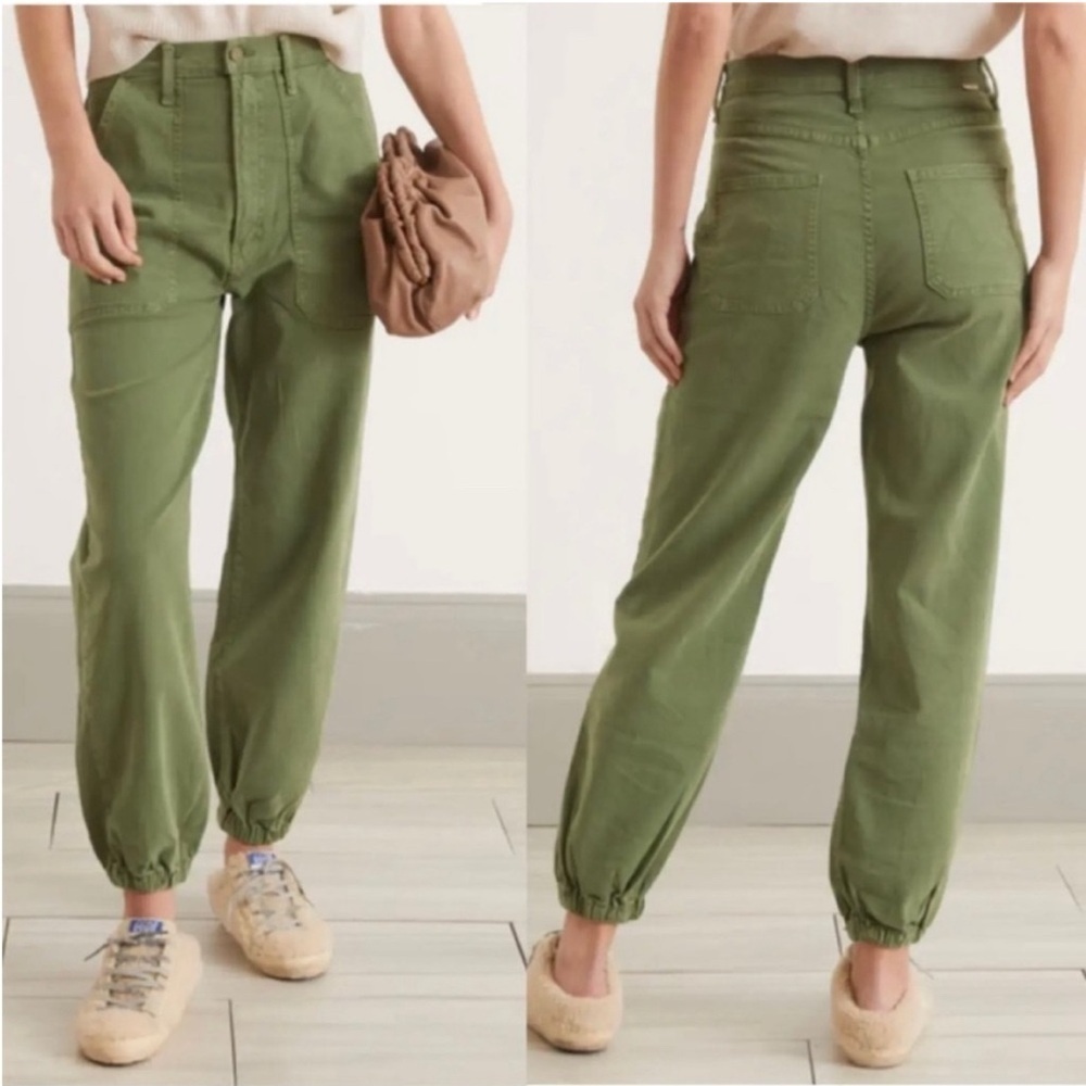 MOTHER Green The Wrapper Patch Springy Ankle Jogger Pants Size 31 High Rise Jean